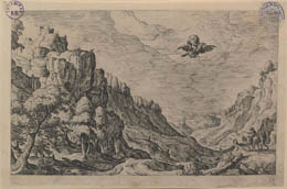 Hans Bol (gr.). Paisaje con escenas de las metamorfosis. Rapto de Ganimedes (nº 13). 1573-1593