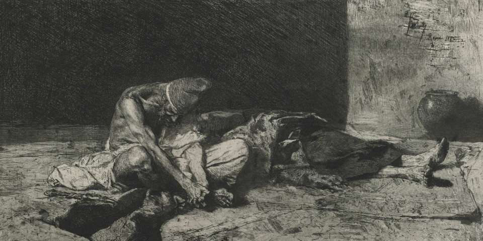 Árabe velando el cadaver de su amigo