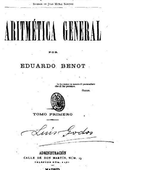 Eduardo Benot. Aritmética general