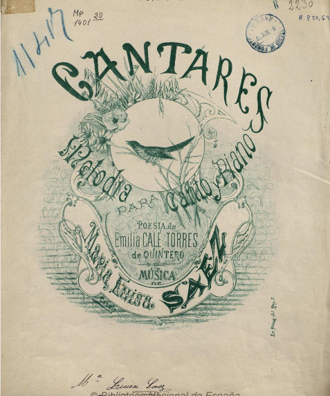 Cantares : melodía para canto y piano poesía de Emilia Calé Torres de Quintero, 1887
