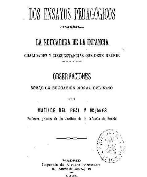 Dos ensayos pedagógicos por Matilde del Real y Mijares, 1884