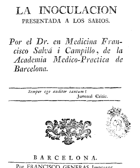 Portada de La inoculacion presentada a los sabios