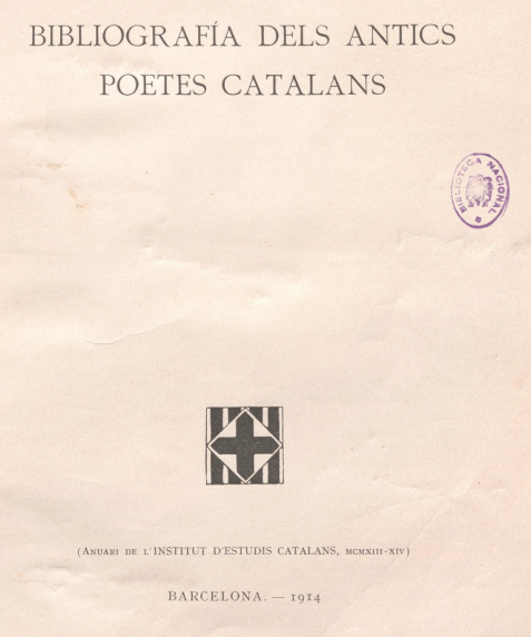 Portada del libro Bibliografía dels antics poetes catalans