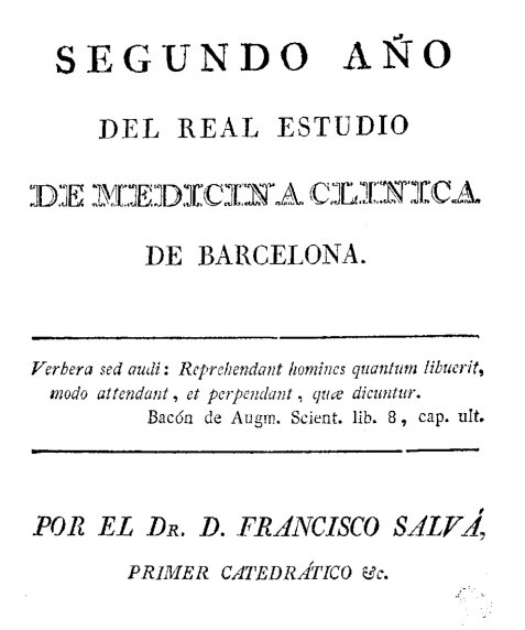Portada Segundo año del Real estudio de Medicina Clínica de Barcelona