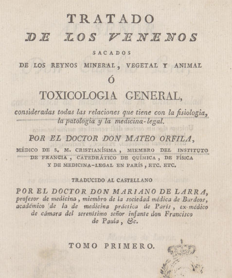 portada de Tratado de los venenos sacados de los reinos mineral, vegetal y animal, ó Toxicologia general