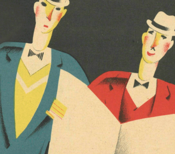 Ilustración de hombres leyendo un periódico. Revista Gutiérrez (Madrid)