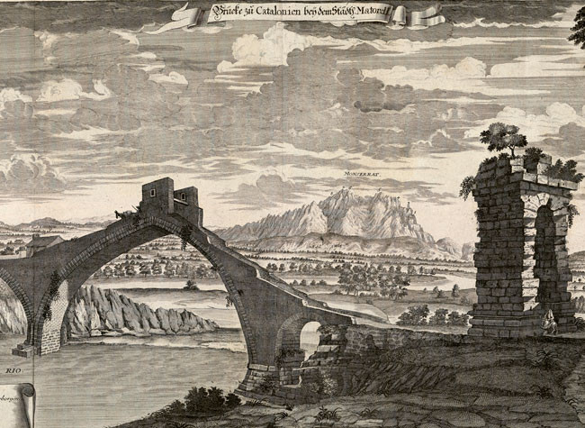 Puente de Martorell, grabado, S. XVIII. Fundación Juanelo Turriano, biblioteca