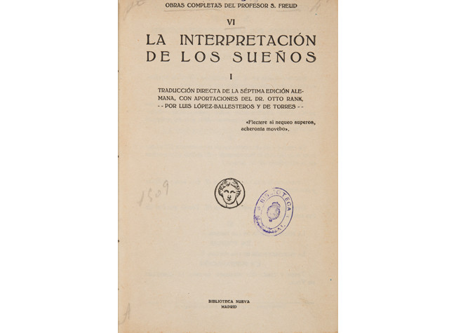 Freud Sigmund, La interpretación de los sueños. BNE, 3/111639