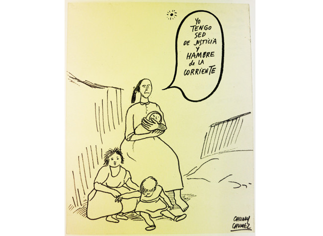 Viñeta en blanco y negro enviada a diversos medios entre el 21.04.1983 y 12.09.1983