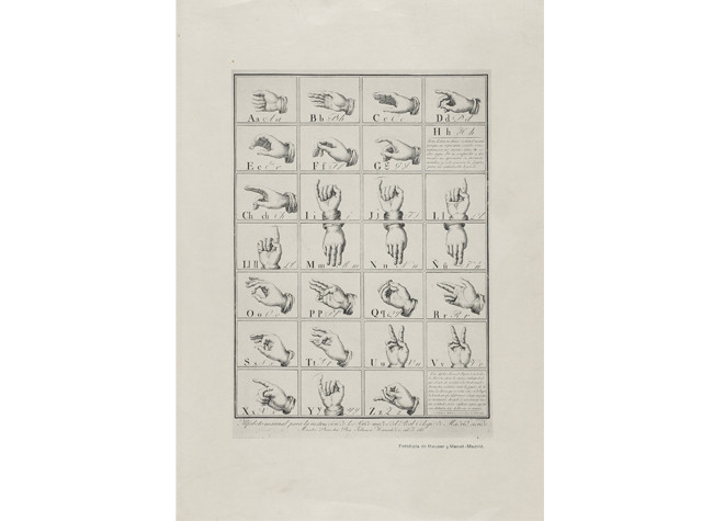 Alfabeto manual para la instrucción de los sordos del Real Colegio de Madrid / Hauser y Menet (1851). BNE INVENT/47114