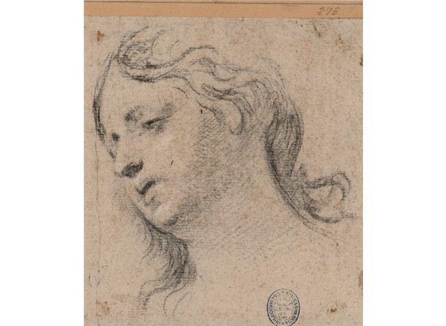 Cabeza de mujer por Juan Carreño de Miranda (1675). BNE, Dib/16/39/36