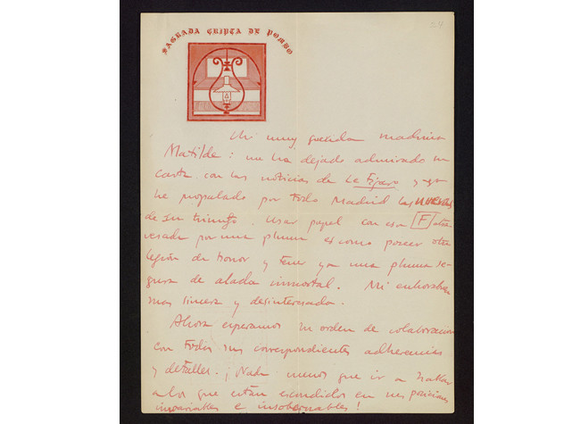 Membrete de la tertulia del Café Pombo. EMP, Ramón Gómez de la Serna: c. 24, [Madrid, 1929]. Colección particular.