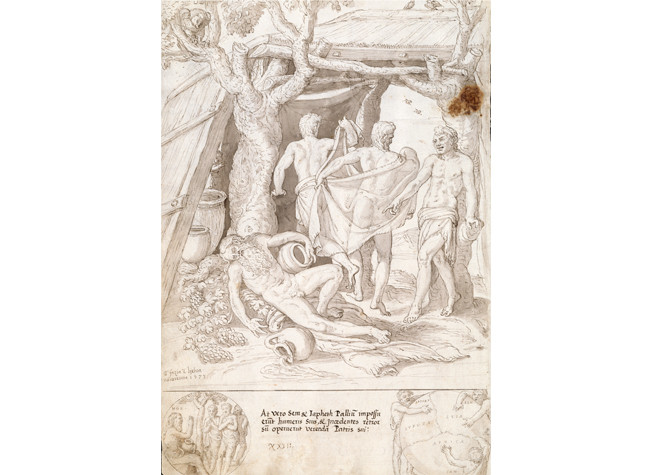 Embriaguez de Noé, en De aetatibus mundi imagines (1545-1573), BNE, Francisco de Holanda