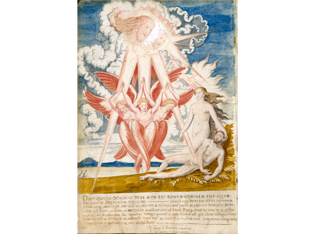 Creación de Eva, en De aetatibus mundi imagines (1545-1573), BNE, Francisco de Holanda