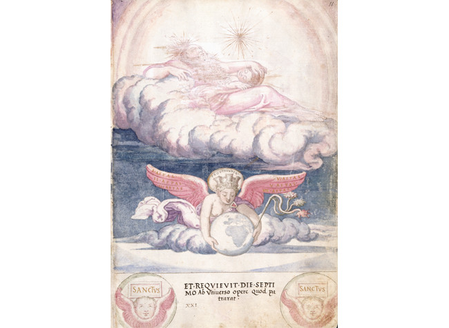 Descanso del séptimo día de la Creación, en De aetatibus mundi imagines (1545-1573), BNE, Francisco de Holanda