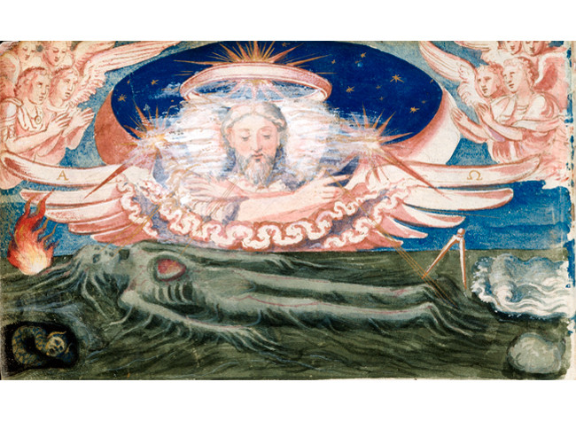 La creación de Adán (detalle), en De aetatibus mundi imagines (1545-1573), BNE, Francisco de Holanda