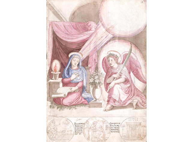 Anunciación, en De aetatibus mundi imagines (1545-1573), BNE, Francisco de Holanda