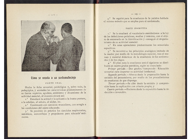 Método teórico-práctico de Fonética, para enseñar oralmente la palabra al sordomudo y al sordociego / Miguel Granell y Forcadell (1928). BNE 2/79040