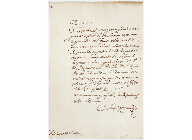 Luis de Góngora, Carta a Cristóbal de Heredia, 1622 / Colección de Rafael de Góngora