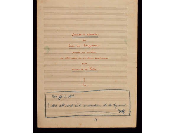 Manuel de Falla, Partitura original de Soneto a Córdoba. 1927 / Archivo Manuel de Falla