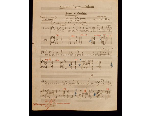 Manuel de Falla, Partitura original de Soneto a Córdoba. 1927 / Archivo Manuel de Falla