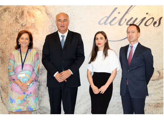 José Luis Colomer, Fernando Benzo, Ana Santos y Cristina Agüero en la inauguración de Carreño de Miranda. Dibujos
