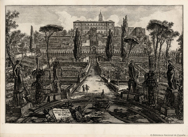 Veduta della villa estense in tivoli por Giovanni Battista Piranesi (1720-1778). BNE, INVENT/19064 (73)