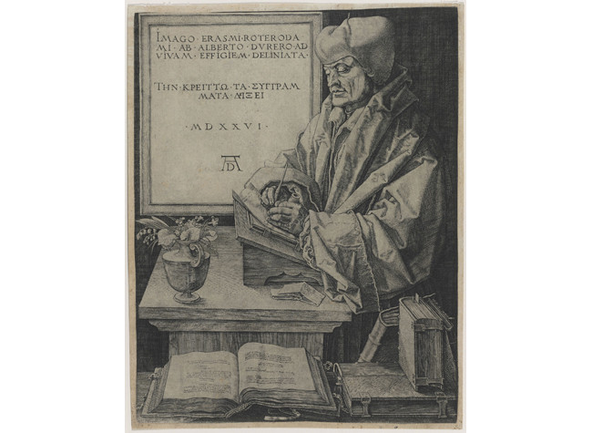 Albrecht Dürer, Retrato de Erasmo de Rotterdam. BNE INVENT/80476