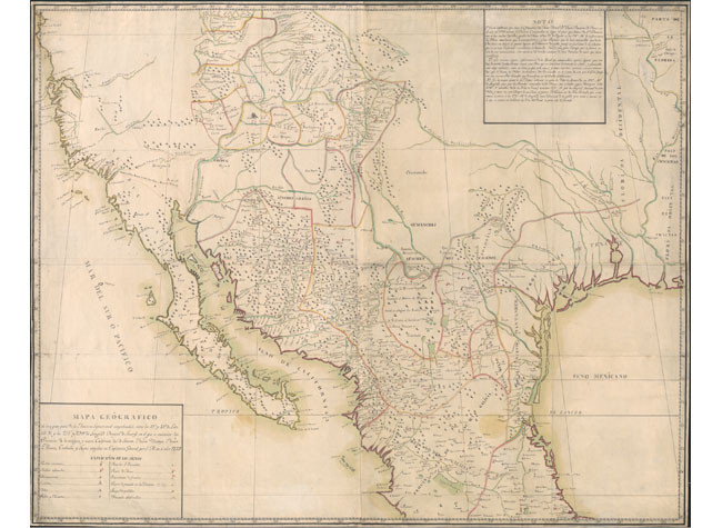 (Anónimo) Mapa de la frontera norte de Nueva España, conlas provincias españolas y las tribus indias, 1779. BNE.
