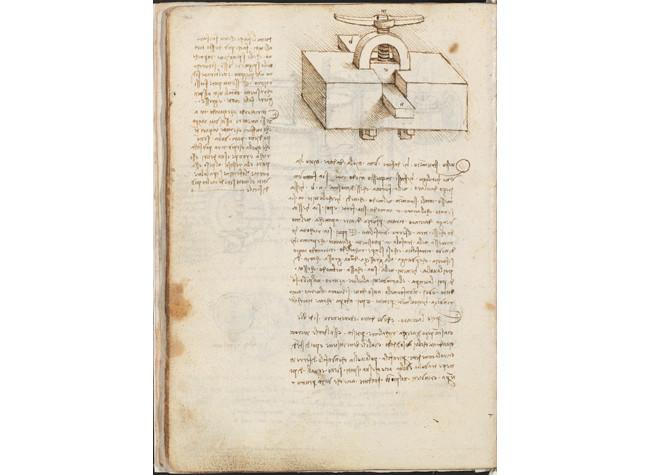 Leonardo da Vinci, Máquina para hacer muelles y resortes. BNE, Codex Madrid I (Mss. 8937), f. 14v.