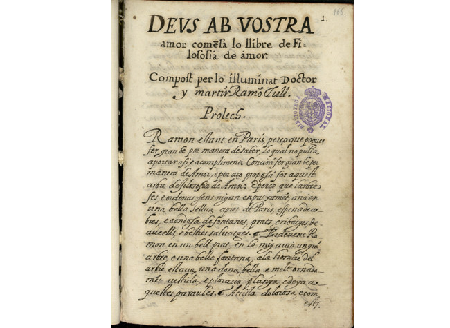 Obra selecta (S. XVII), Libre de doctrina pueril. Arbre de filosofía damor, Ramón Llull. BNE MSS/185