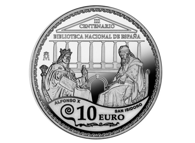 Reverso de la moneda emitida por la Real Casa de la Moneda con motivo del Tricentenario de la BNE / Abril 2012