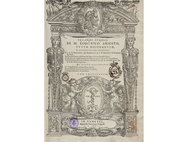 Orlando furioso de Lodovico Ariosto (1572). BNE, R/15507 portada