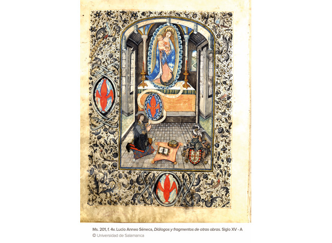 Ms. 201, f. 4v. Lucio Anneo Séneca, Diálogos y fragmentos de otras obras. Siglo XV - A