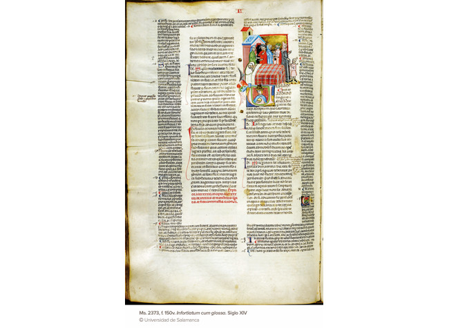 Ms. 2373, f 150v. Informatium cum glossa. Siglo XIV, Universidad de Salamanca