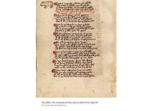 Ms. 2663, f. 51v. Arcipreste de Hita, Libro del Buen Amor. Siglo XV, Universidad de Salamanca