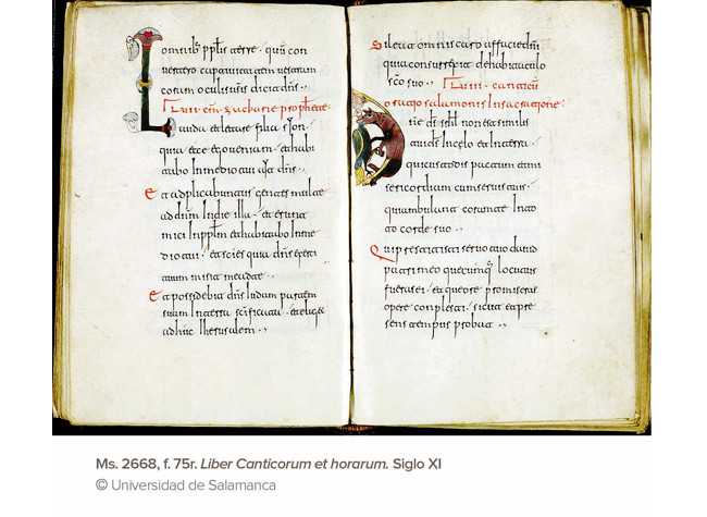 Ms. 2668, f. 75r. Liber Canticorum et horarum. Siglo XI, Universidad de Salamanca