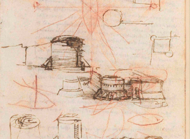Tratados varios de fortificación estática y geometría. Leonardo da Vinci. [entre 1401 y 1500?], MSS/8936, BNE