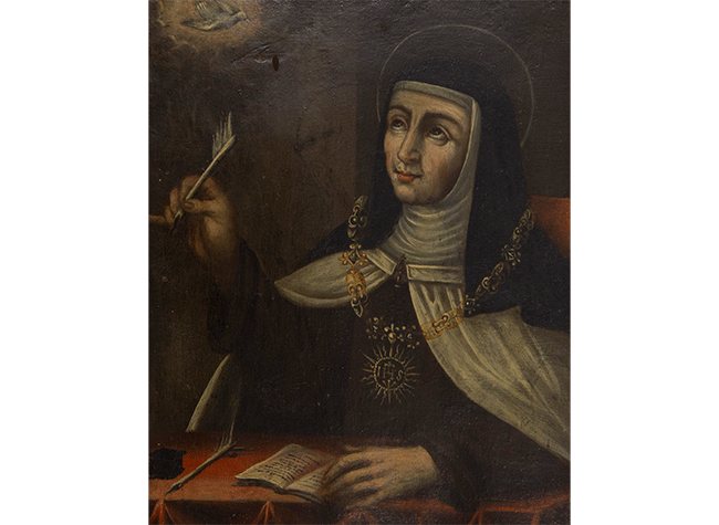 Círculo de José de Ribera. Retrato de Santa Teresa escritora. Óleo sobre cobre. Siglo XVII. Colección Condes de Orgaz