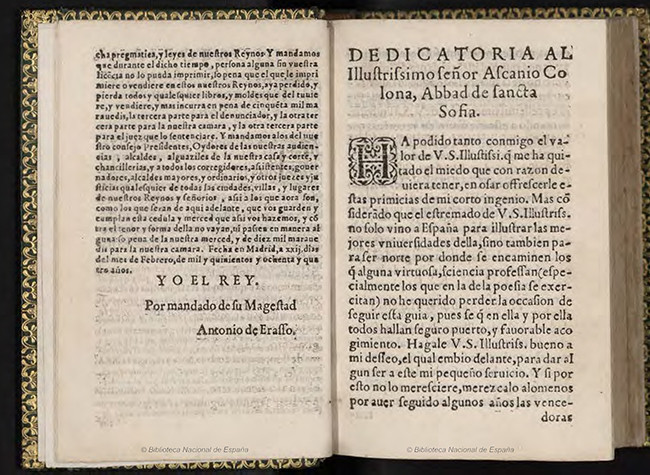 Primera parte de la Galatea : diuidida en seys libros cõpuesta por Miguel de Ceruantes, 1585. BNE, CERV/2538