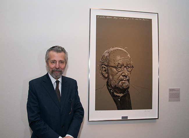 Hernán Cortés, autor del retrato de Caballero Bonal. Inauguración de la exposición Retrato y literatura. Los retratos de los Premios Cervantes de la BNE, 12/11/2014