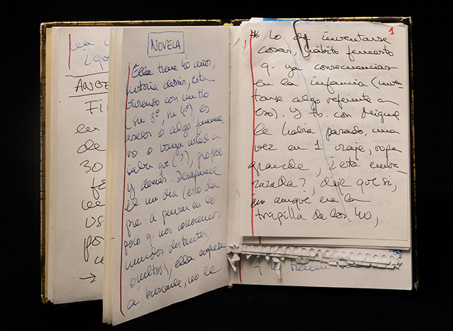 Libreta manuscrita con anotaciones para la novela “La hija del caníbal” de Rosa Montero