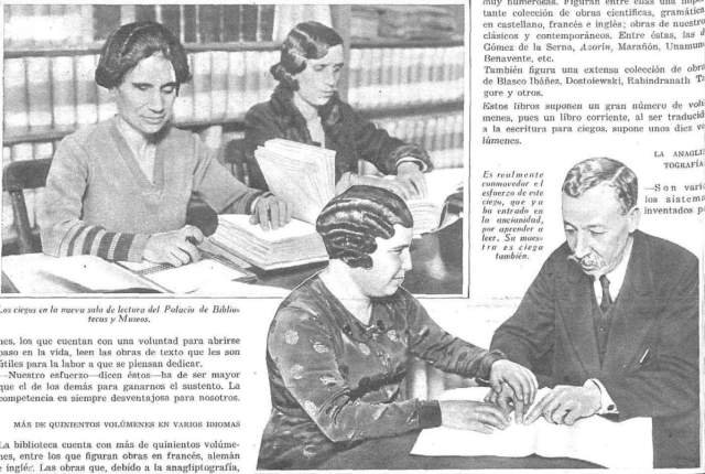 Ciegos leyendo en la sala de lectura de la Biblioteca Nacional