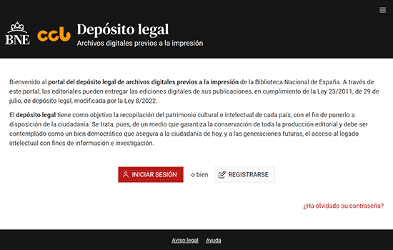 Pantallazo web Depósito legal, archivos previos a la impresión